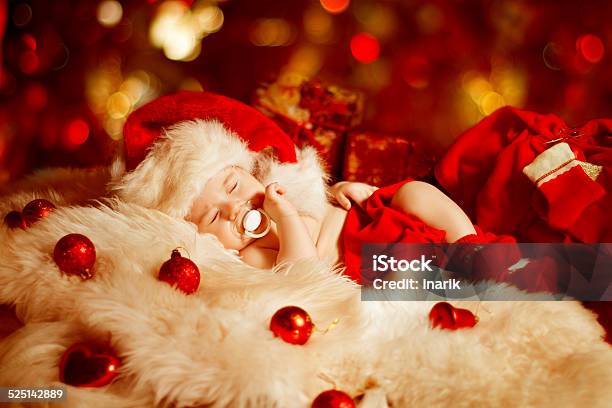 Christmas Baby Newborn Child New Born Kid Sleeping Xmas Gift Stock Photo - Download Image Now