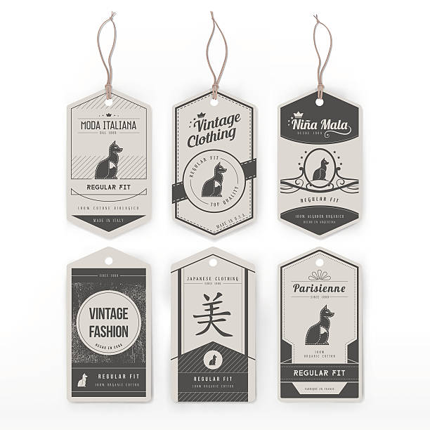 Vintage clothing tags Vintage clothing tags with string and animal icon. clothing hang tags stock illustrations