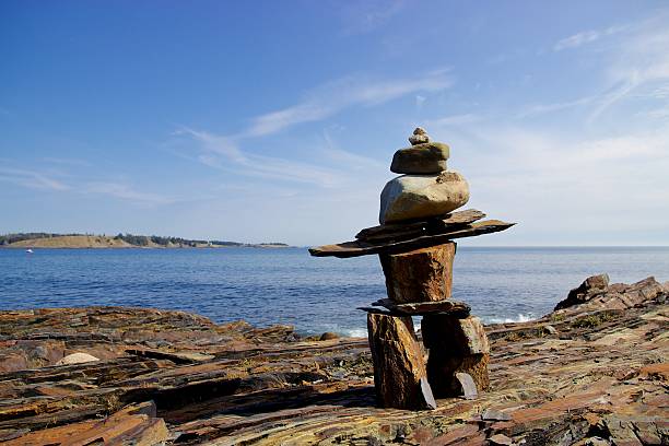 Inukshuk statue on top of blackcomb mountain in Whistler in Canada