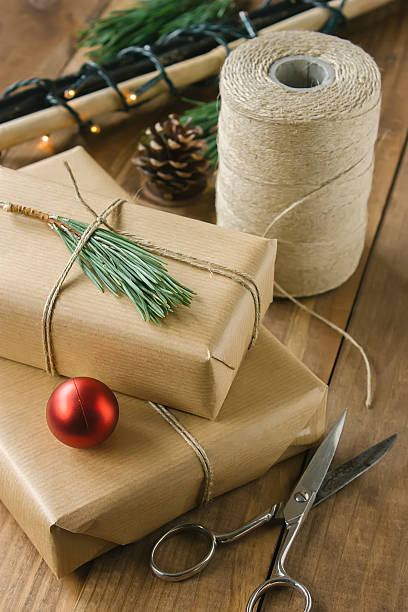 istock Rustic Christmas Gifts on wooden background 525152257