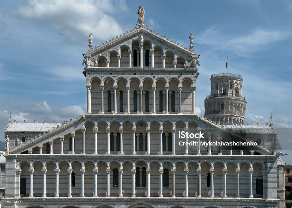 Pisa - famous architecture This is marble Cathedral of St. Mary of the Assumption in the Pisa (Italy).Leaning Tower of Pisa is in the background. Arch - Architectural Feature Stock Photo