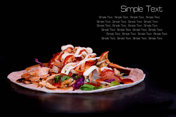 Doner kebab, falling beef shawarma ingredients isolated on white background