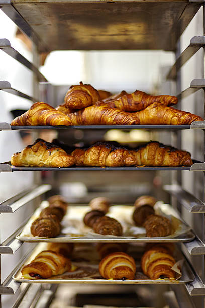 istock Close up of chocolate croissants on bakery 525154701