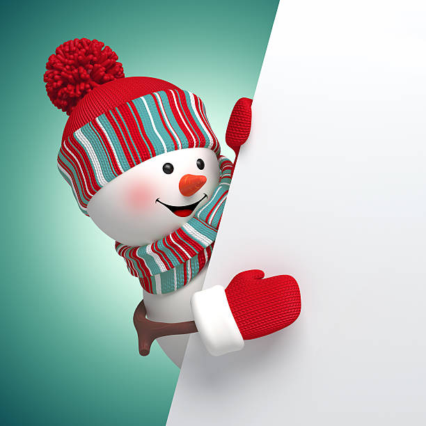 istock 3d snowman holding holiday blank page template, Christmas background illustration 525155217
