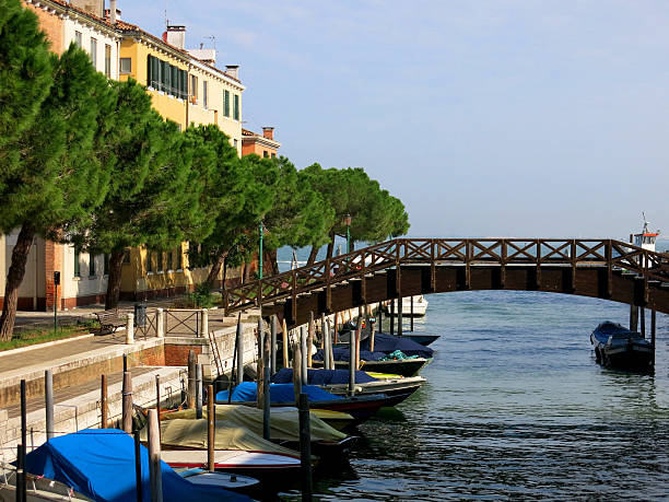 Canal pier bridge dock boats Venice, Italy.