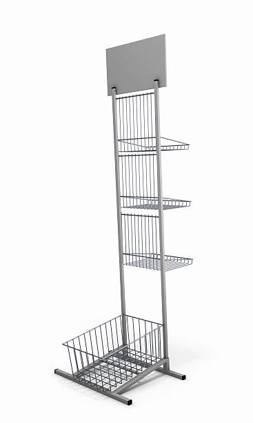 istock metal rack with baskets for product exposition with blank plate 525173277
