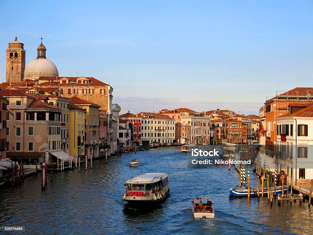 Colorful Buildings Venice Italy Colorful grand canal buildings sunset boats Venice, Italy. Cannaregio Stock Photo