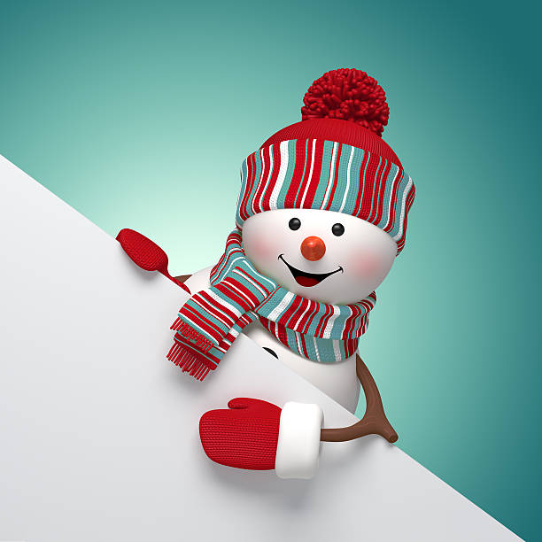 istock 3d snowman holding holiday blank page template, Christmas background illustration 525176879