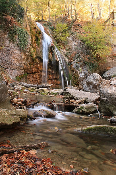 istock beautiful waterfall in forest, autumn landscape 525177703