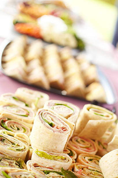 Closeup of turkey wraps served at birthday party