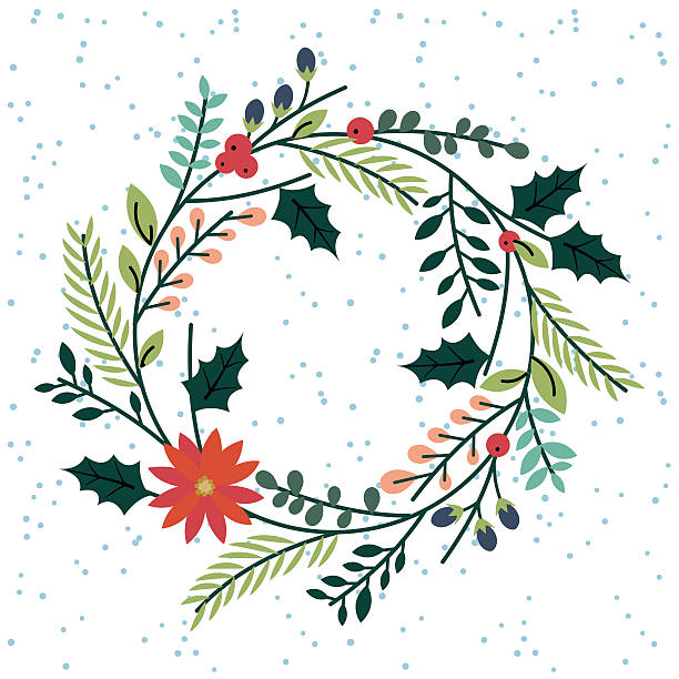 Floral or Botanical Christmas Wreath Floral or Botanical Christmas Wreath. No transparencies or gradients used. Large JPG included. Each element is individually grouped for easy editing. laurel maryland stock illustrations
