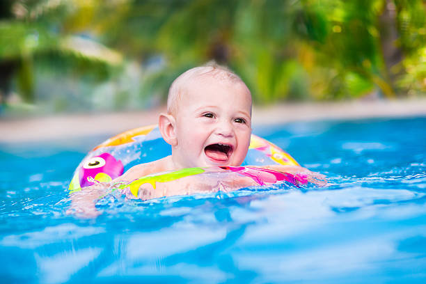 istock Funny baby in a swimming pool 525179229