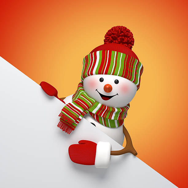 istock 3d snowman banner, winter holiday symbol, New Year card template 525180021