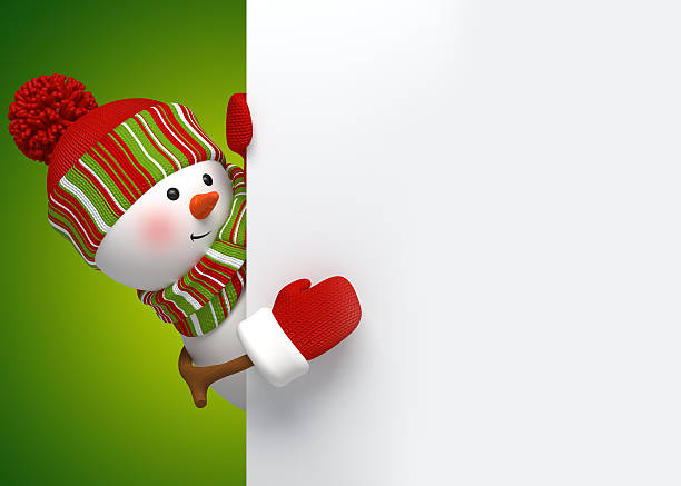 istock funny snowman greeting card, holiday background, 3d cartoon character illustration 525180065