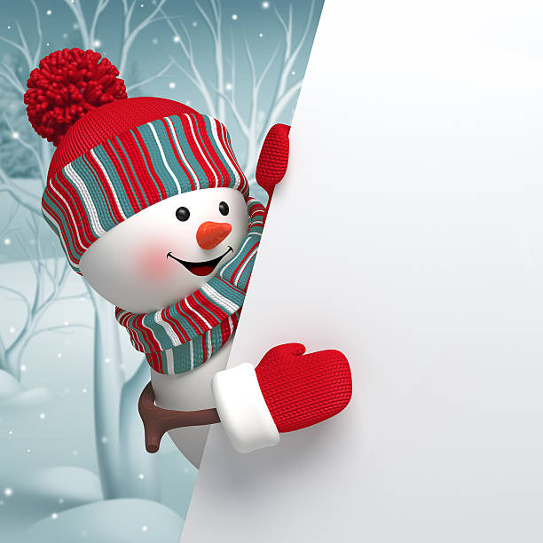 istock 3d snowman holding holiday blank page template, Christmas background illustration 525180067