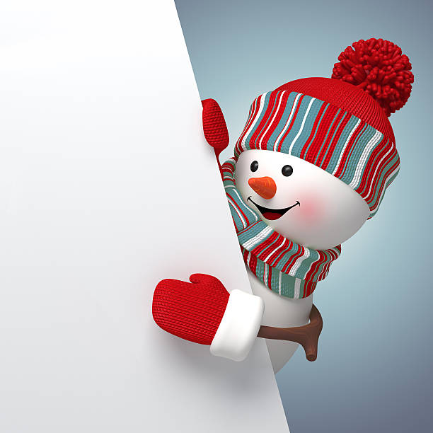 istock 3d snowman holding holiday blank page template, Christmas background illustration 525180081