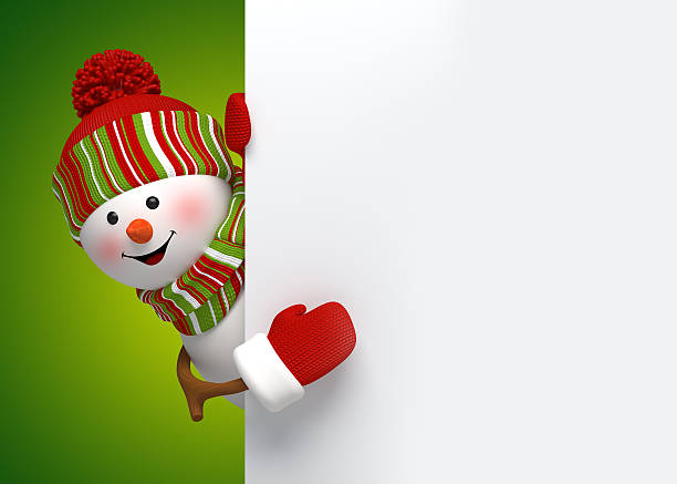 istock funny snowman greeting card, holiday background, 3d cartoon character illustration 525180093
