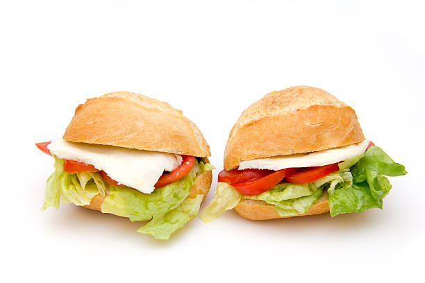 sandwiches - mozzarella tomato sandwich picnic stock-fotos und bilder