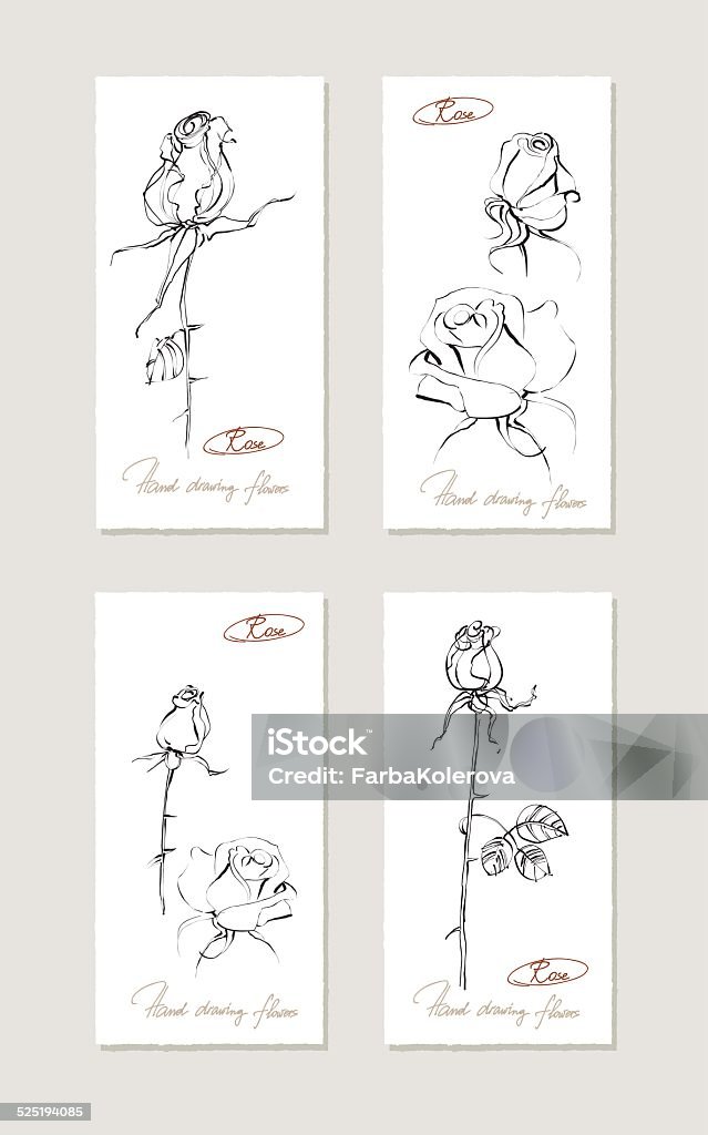 Sketch floral set. Hand drawn illustrations of roses. Vector illustration. Sketch floral set. Hand drawn illustrations of roses. Vector illustration of a set of four cards. Art stock vector