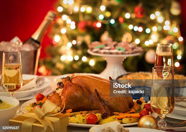 Christmas Turkey Dinner Stock Photo - Download Image Now - Defocused, Christmas, Christmas Lights