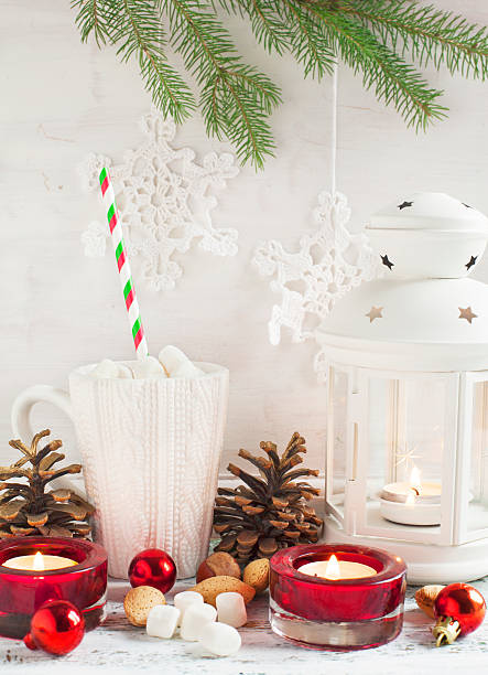 istock Christmas composition with cup of hot chocolate and candle 525197197