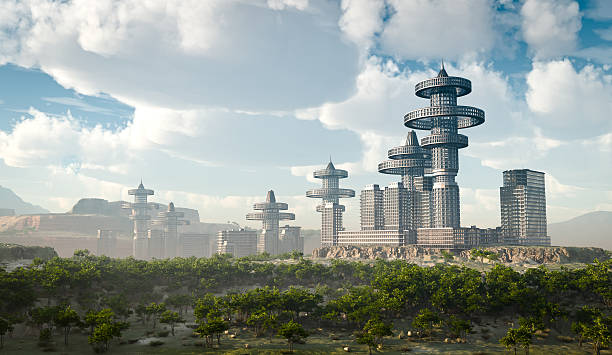aerial view of Futuristic City stock photo