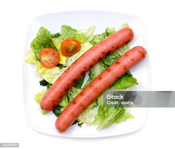 Sausages With Salad From Above Stock Photo - Download Image Now - Appetizer, Barbecue - Meal, Barbecue Grill