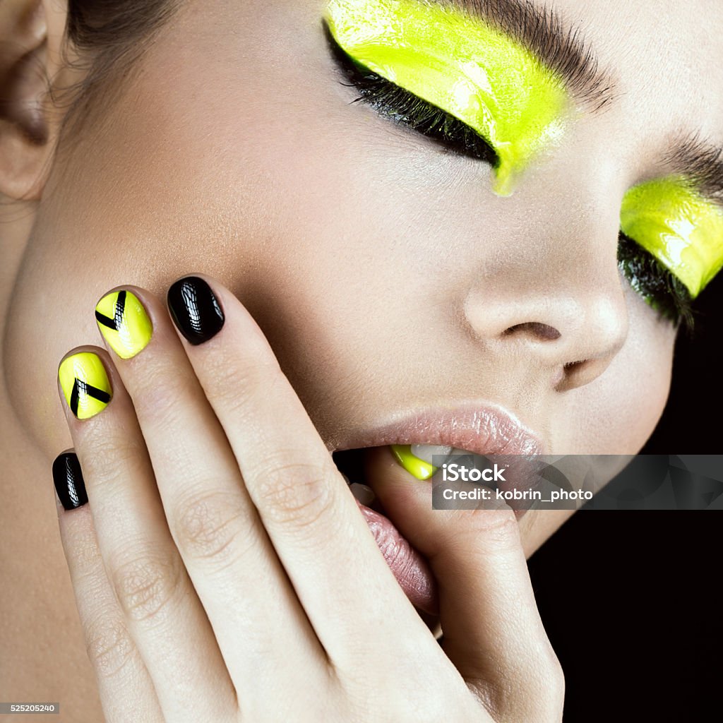Girl With Art Makeup Creative Nail Disign Stock Photo - Download Image