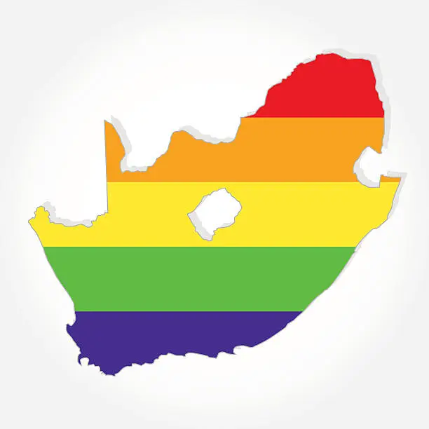 Vector illustration of Rainbow flag in contour of South Africa