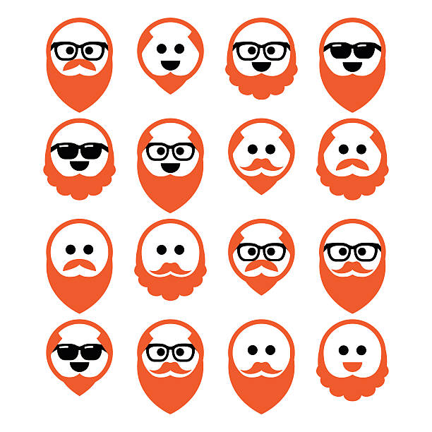 ilustraciones, imágenes clip art, dibujos animados e iconos de stock de hombre de jengibre calvo con barba y bigote iconos conjunto - men old human eye beard