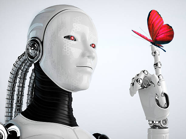 roboter android frauen und schmetterling - artificial wing fotos stock-fotos und bilder
