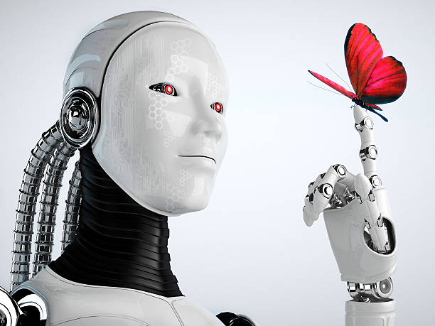 femme robot android et papillons - artificial wing photos photos et images de collection