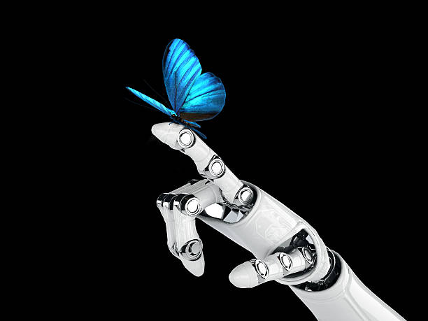 robot main et papillon - artificial wing photos photos et images de collection