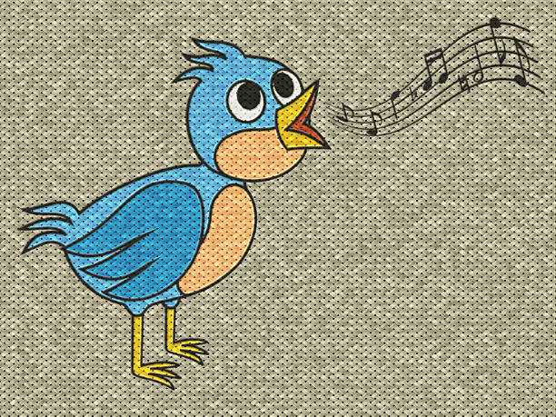 A blue bird singing, whilst sitting on a branch.