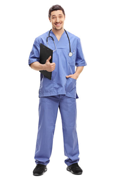 istock Doctor in a blue uniform holding a clipboard 525209310