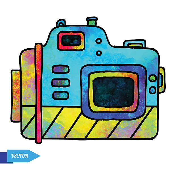 illustrazioni stock, clip art, cartoni animati e icone di tendenza di acquerello colorato foto fotocamera - lighting technique aperture photocamera color image