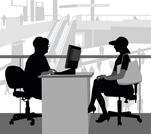 SellingContracts A young woman attends an interview for a retail fashion job. interview event silhouettes stock illustrations