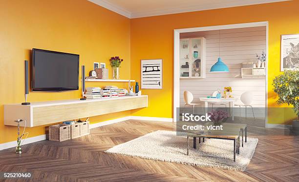 Living Room Interior Stock Photo - Download Image Now - Yellow, Living Room, Television Set