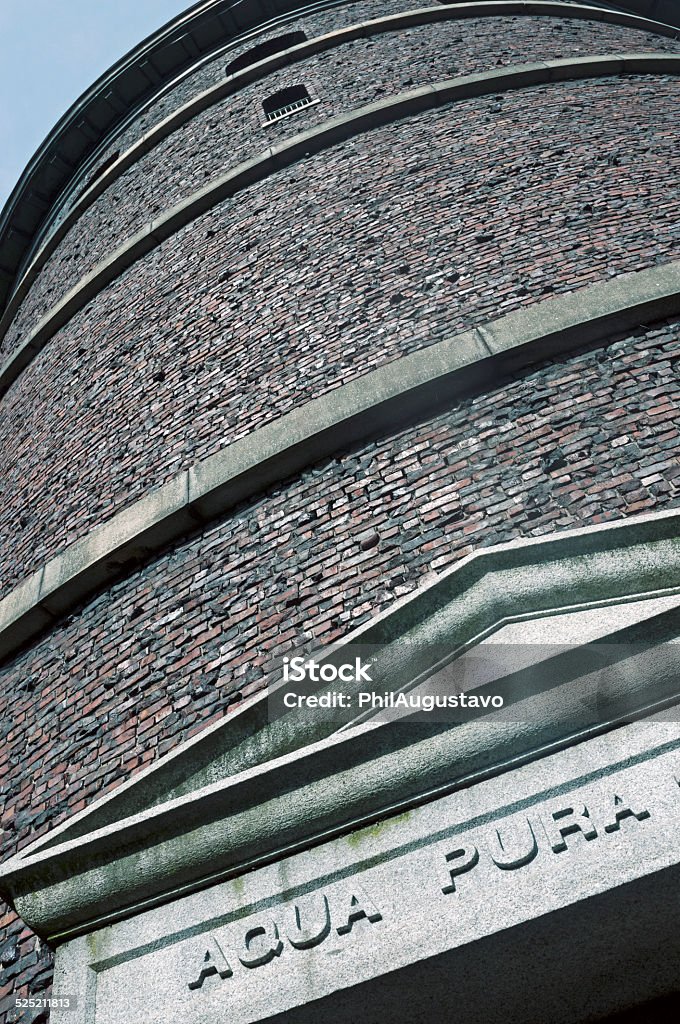 Water tower built in 1906 Water tower built in 1906 in Seattle city park with Latin inscription that translates to Pure Water Architectural Feature Stock Photo