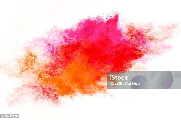 Colorido Partícula De Polvo Explosión Aislado Sobre Blanco Foto de stock y más banco de imágenes de Color neón