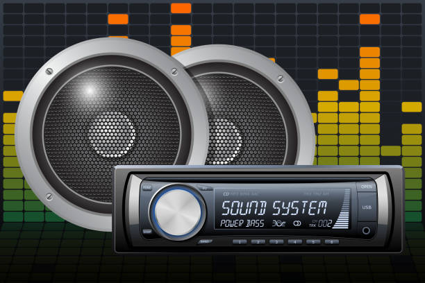 samochód dźwięk z głośników na cyfrowy korektor tło - car stereo stock illustrations