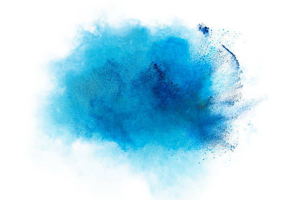 niebieski wybuch pyłu odizolowane na białe tło - face powder exploding make up dust zdjęcia i obrazy z banku zdjęć