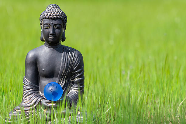 blue earth globe in green nature - ecology concept