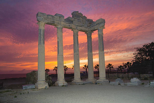 Sunset Behind The Apollo Temple - Stock Image Sunset behind the Temple of Apollo. Side, Antalya / Turkey temple of apollo antalya province stock pictures, royalty-free photos & images