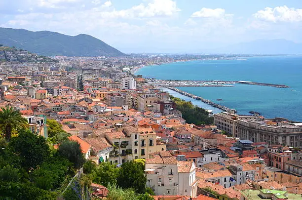 Picturesque summer panorama of Salerno in Campania, Italy