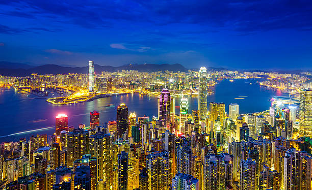 istock Hong Kong skyline at night, China 525220123