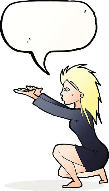 Vector illustration of cartoon woman casting spel with speech bubble