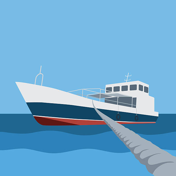 illustrazioni stock, clip art, cartoni animati e icone di tendenza di barche ormeggiate con corda - moored passenger ship rope lake