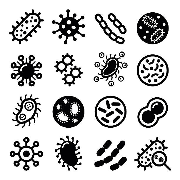 ilustraciones, imágenes clip art, dibujos animados e iconos de stock de bacterias, superbug, virus conjunto de iconos - hiv cell human cell retrovirus