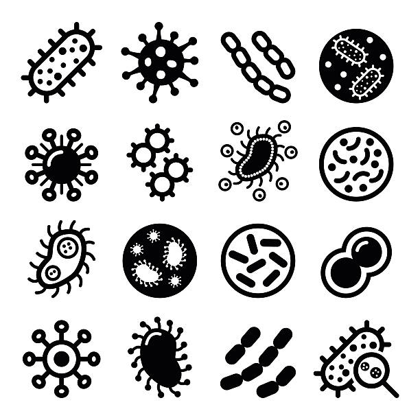 stockillustraties, clipart, cartoons en iconen met bacteria, superbug, virus icons set - bacterie